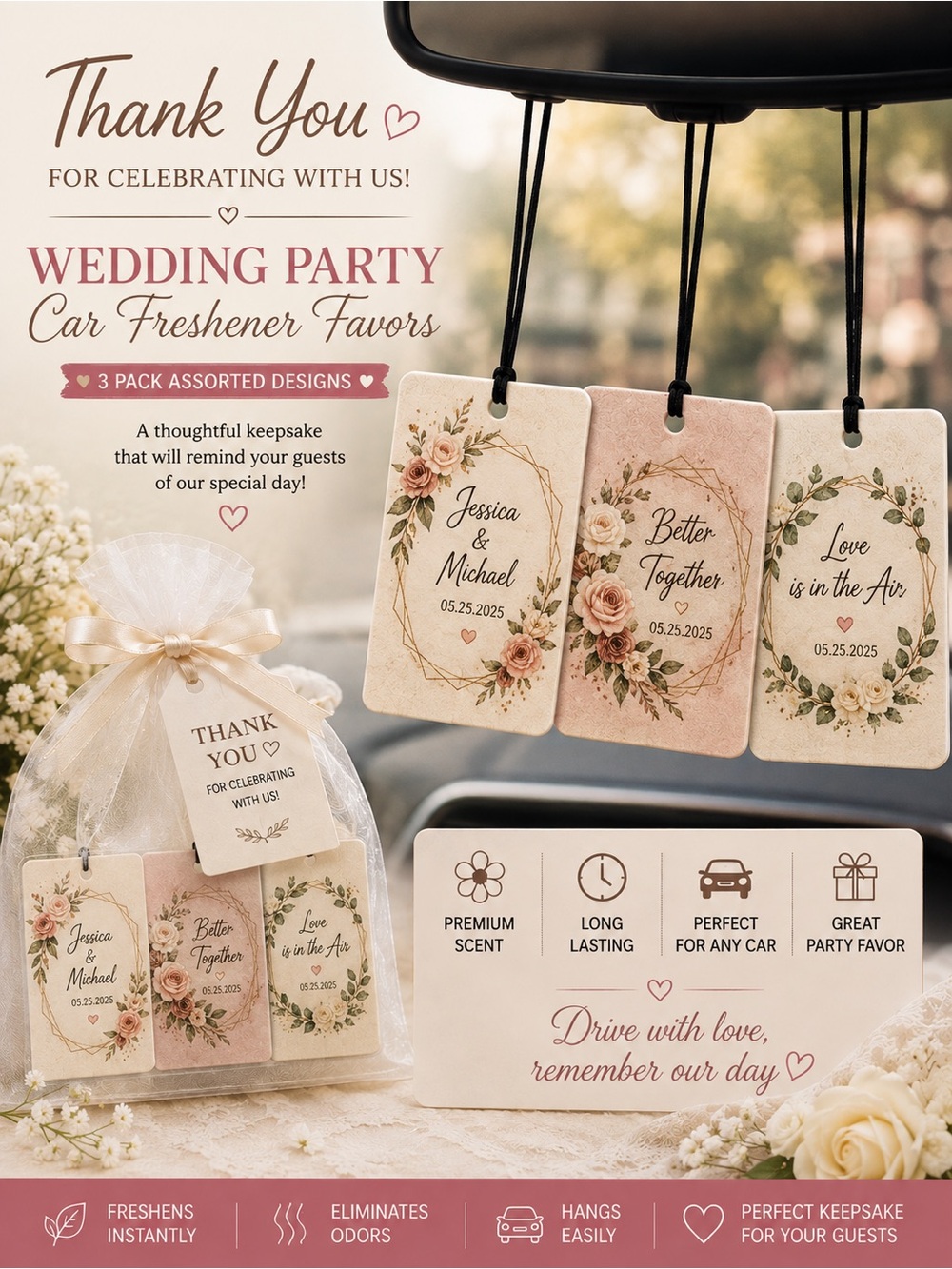 Car freshners pack of 3 personalized select a scent. Great party favors too. New - Picture 6 of 8